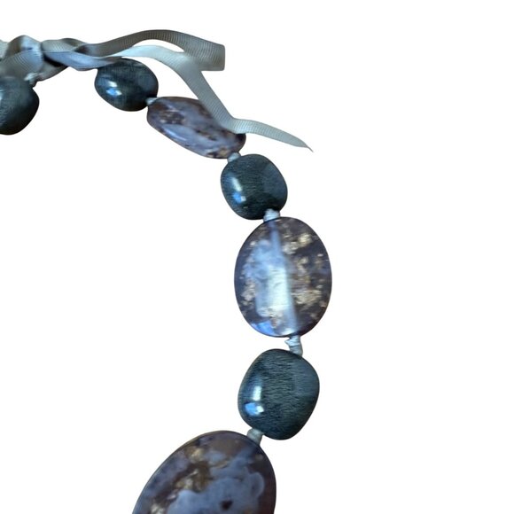 Vintage Purple & Gray Glass  Beaded Necklace With Ribbon Tie - Picture 3 of 5